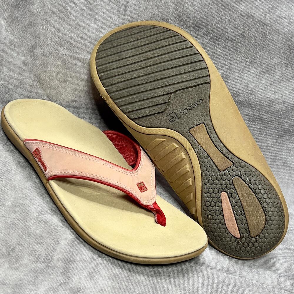 Spenco Sandals Womens 8 Pink Yumi Faux Leather Thong Arch Support Comfort